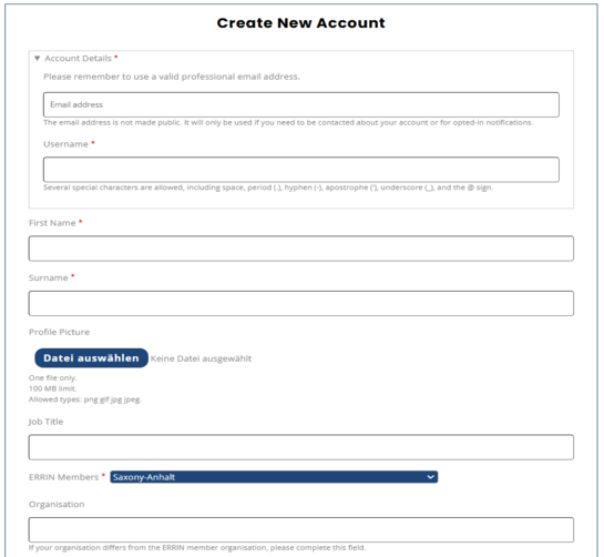 Bild create a new account